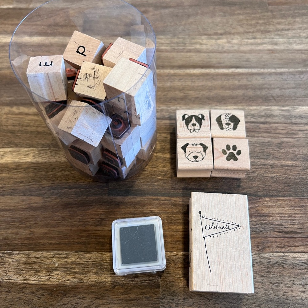 Wooden Stamp Set with Ink Pad